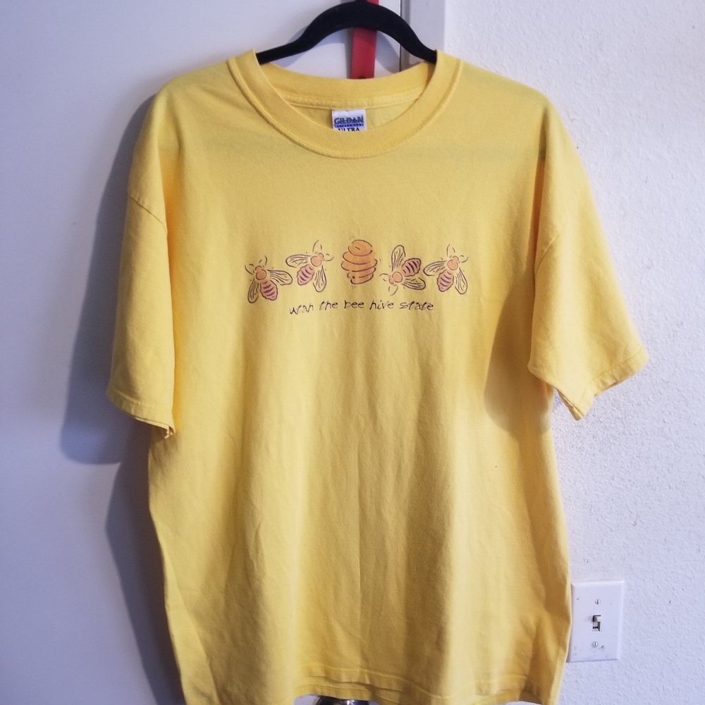 Vintage Hippie Tee Utah The Bee State Yellow Sparkly Graphic Tee Size Large